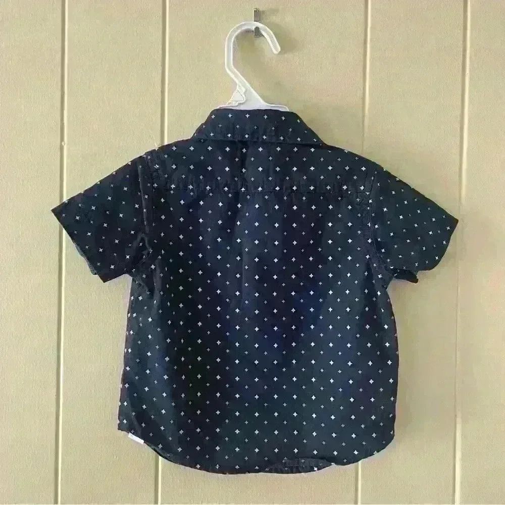 Perry Ellis Shirt Baby Boys Size 12M Navy Blue Button Up Short Sleeve Pocket - Picture 2 of 7